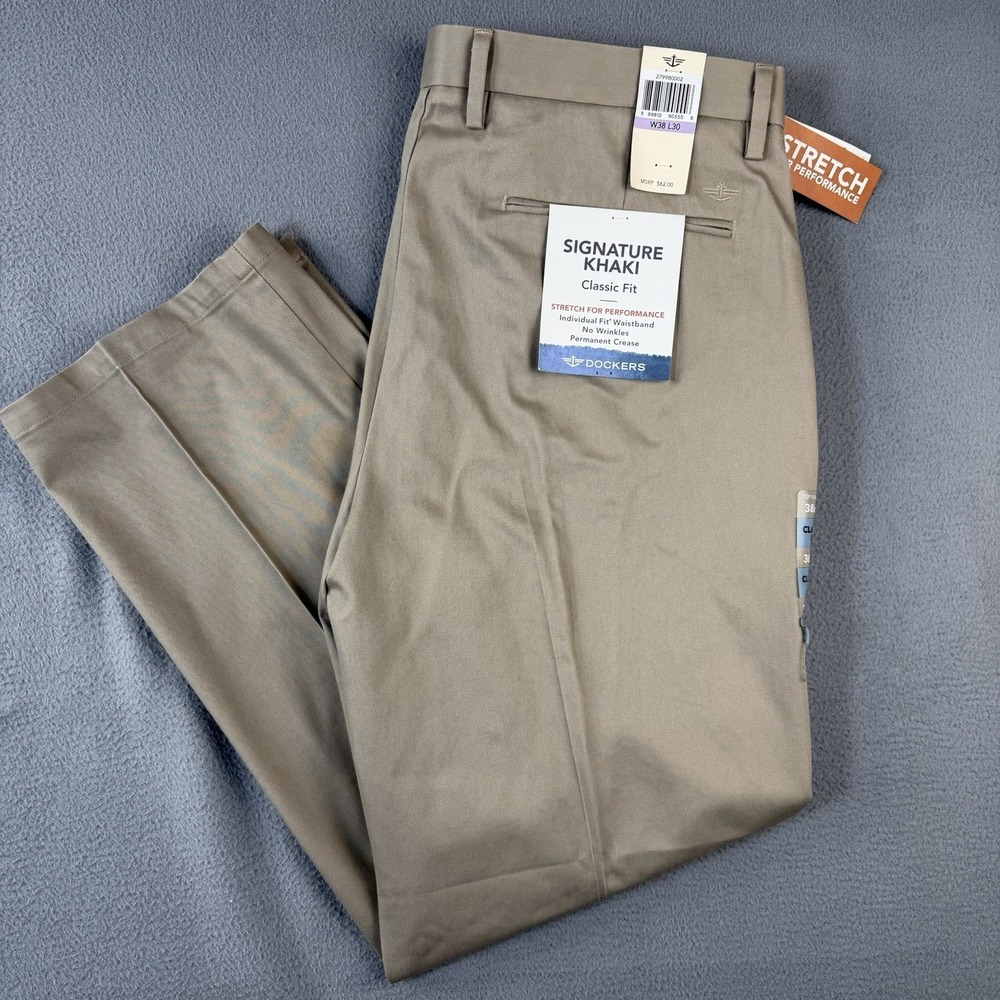 Dockers‎ Signature Khaki Classic Fit Pants Mens 38x30 Khaki Stretch Trousers